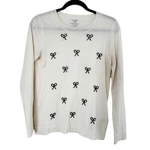 J.CREW TEDDIE IVORY SEQUIN BOW COQUETTE SWEATER LIGHTWEIGHT SZ S